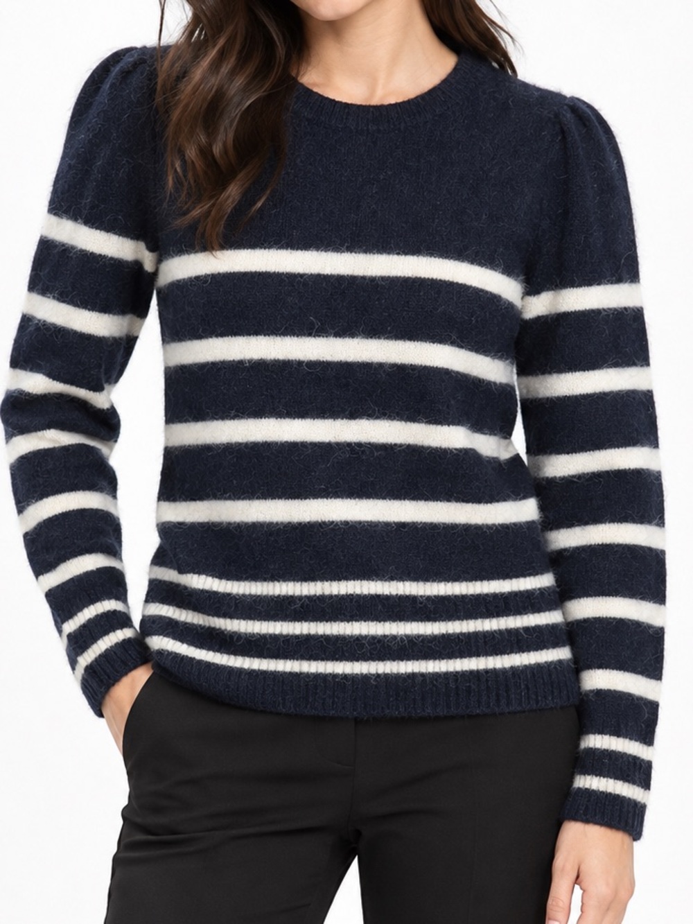 Banana Republic Alpaca Wool Blend Striped Sweater Navy Cream Size M